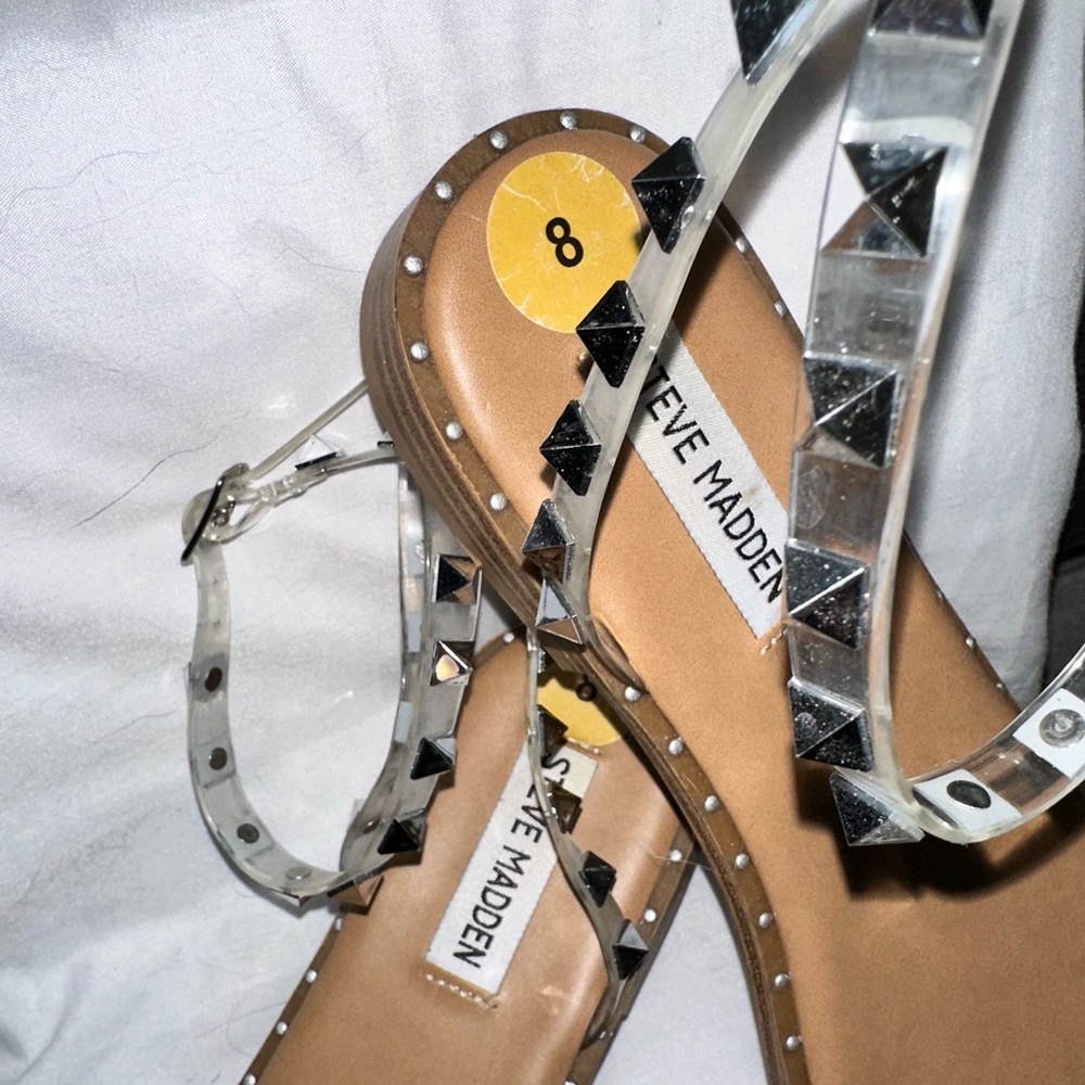 BN Steven Maden size 8 sandals, clear (not color)  with silver pyramids